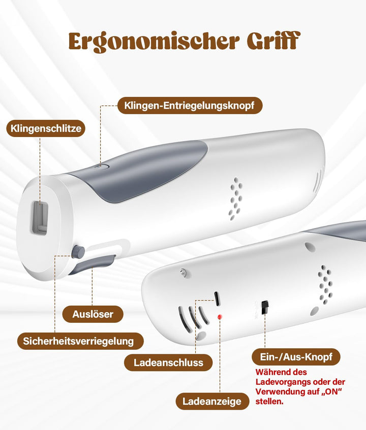 PAHTTO Elektromesser, Kabelloses Küchenmesser mit 2 Edelstahlklingen und Gabel, 8 V Elektrisches Mes