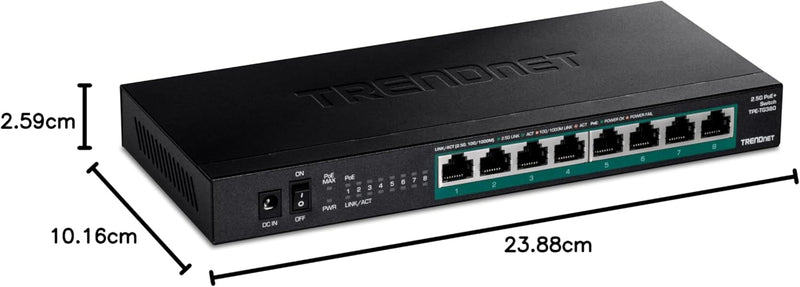 TRENDnet TPE-TG380 Unmanaged 2.5G PoE+ Switch mit 8 Ports, lüfterlos, kompaktes Desktop-Design, Meta