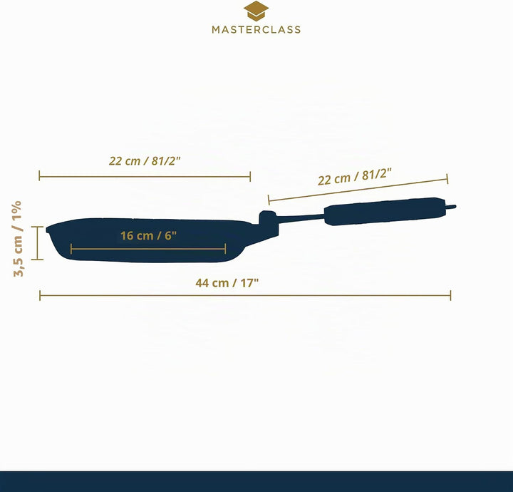 MasterClass Induktionssichere Antihaft-Grillpfanne mit Klappgriff, 20 cm (8"), Schwarz, 20 cm