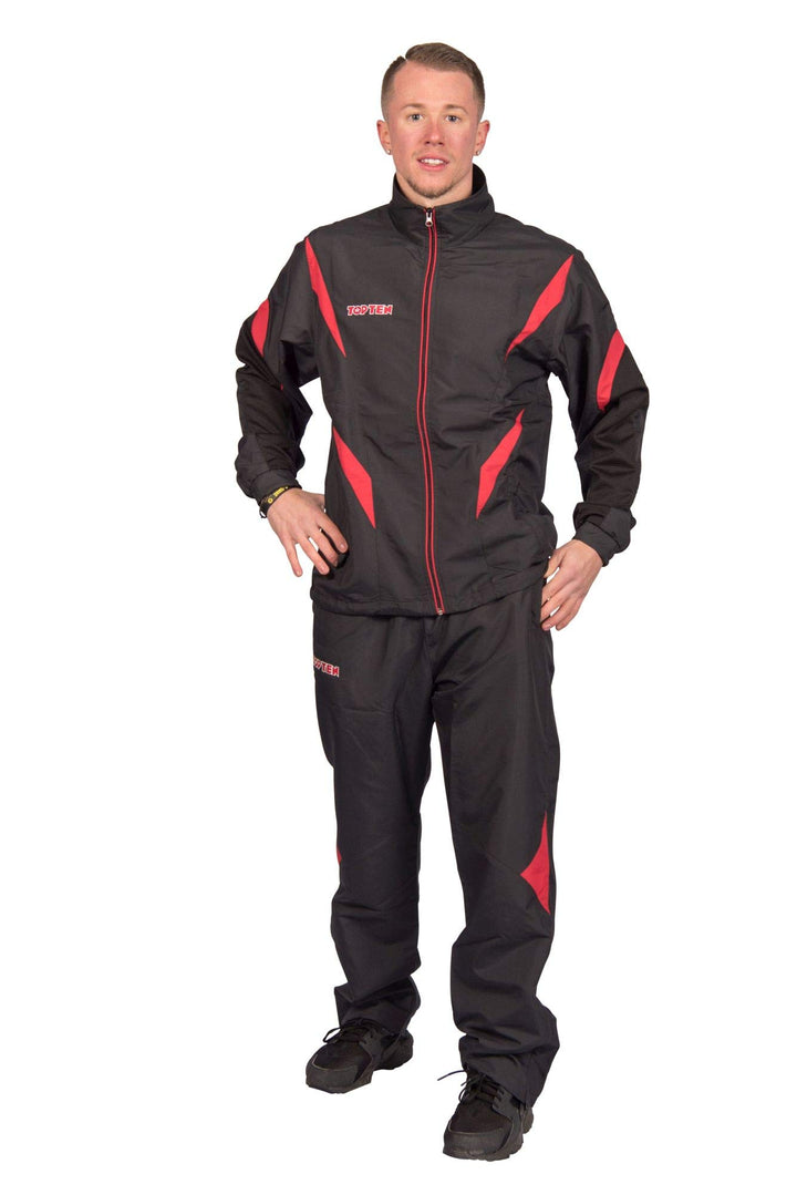 TOP TEN Fitnessanzug „Premium Quality“ mit schwarzer Hose XL Schwarz - Rot, XL Schwarz - Rot