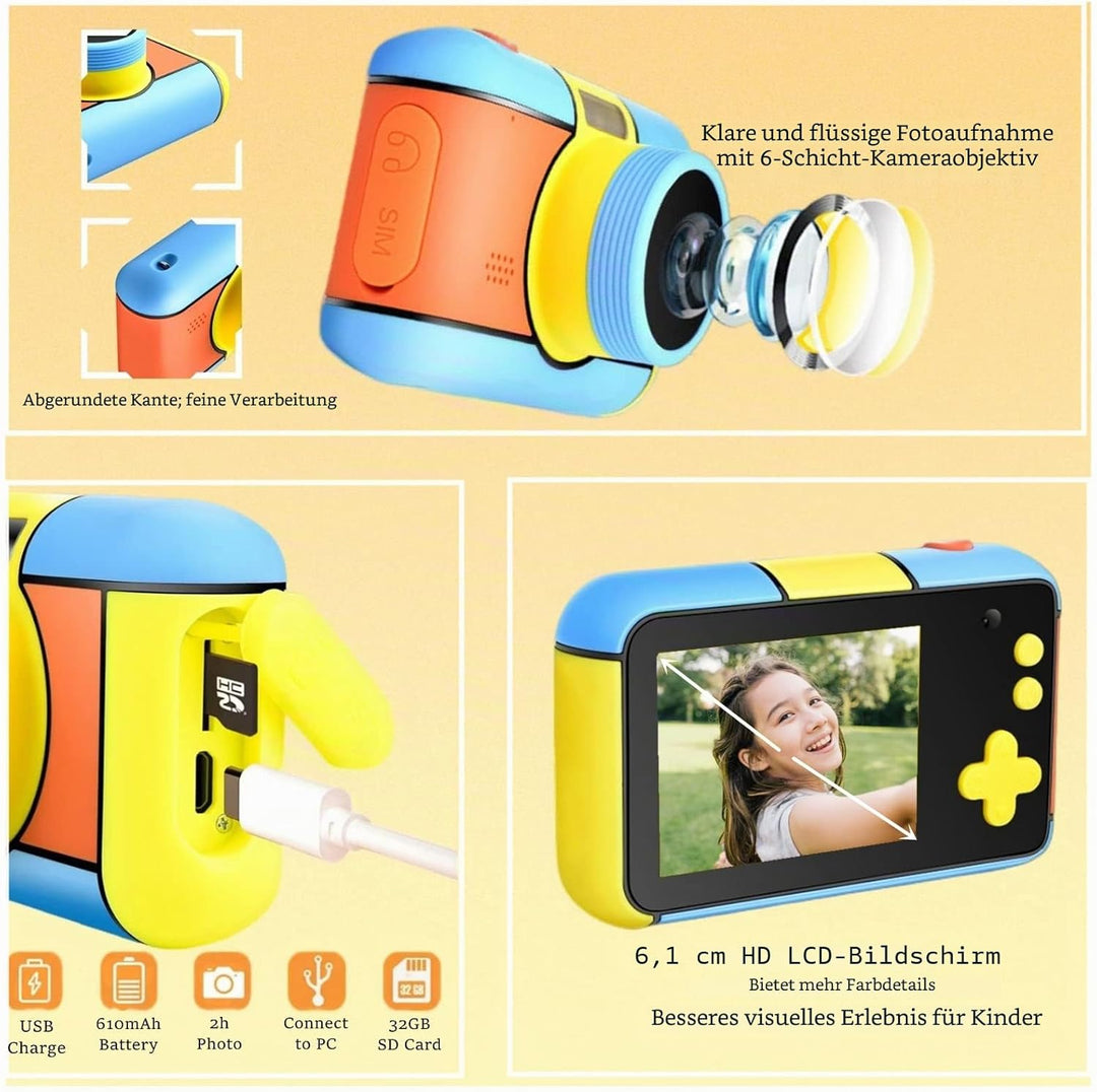YunLone Kinderkamera Digitale Kamera Kinder 1080P HD Video Camera mit 32GB SD, Kids Selfie Camera fü