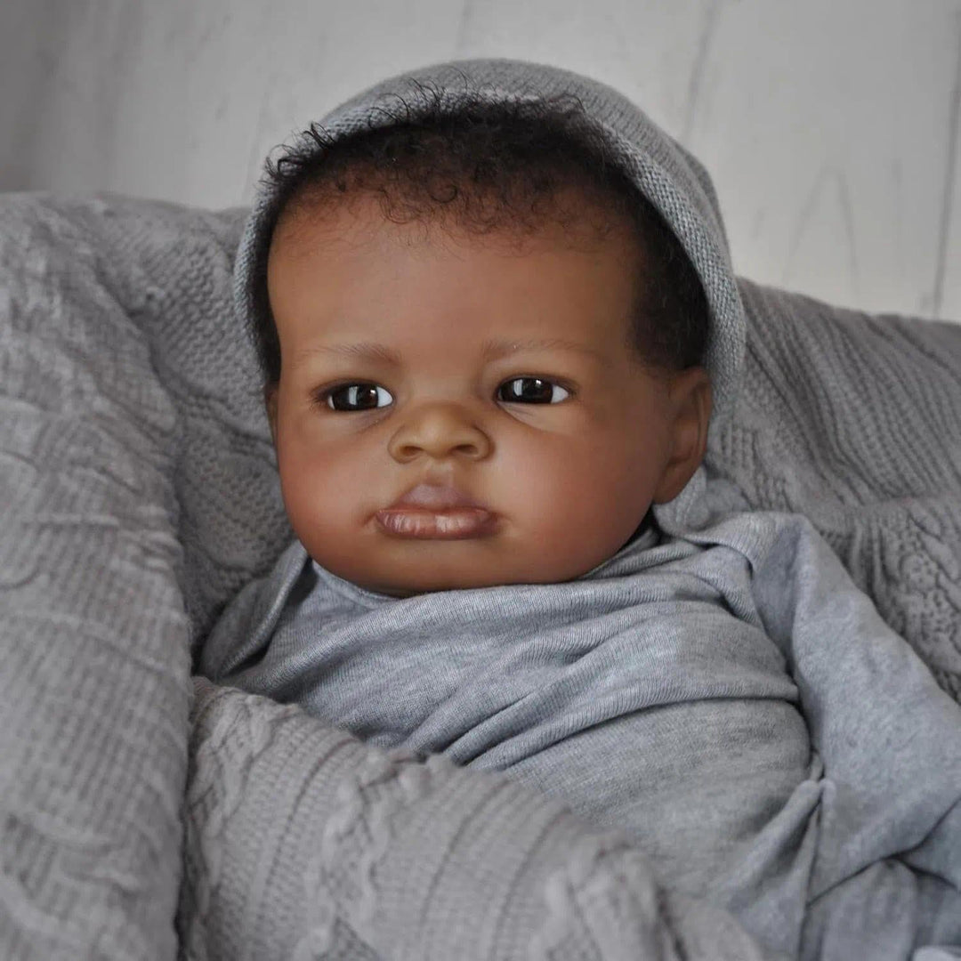 Zero pam Reborn Baby Puppe Schwarze, 50CM Reborn Baby Vollsilikon Lebensecht Jungen, Realistische Ba