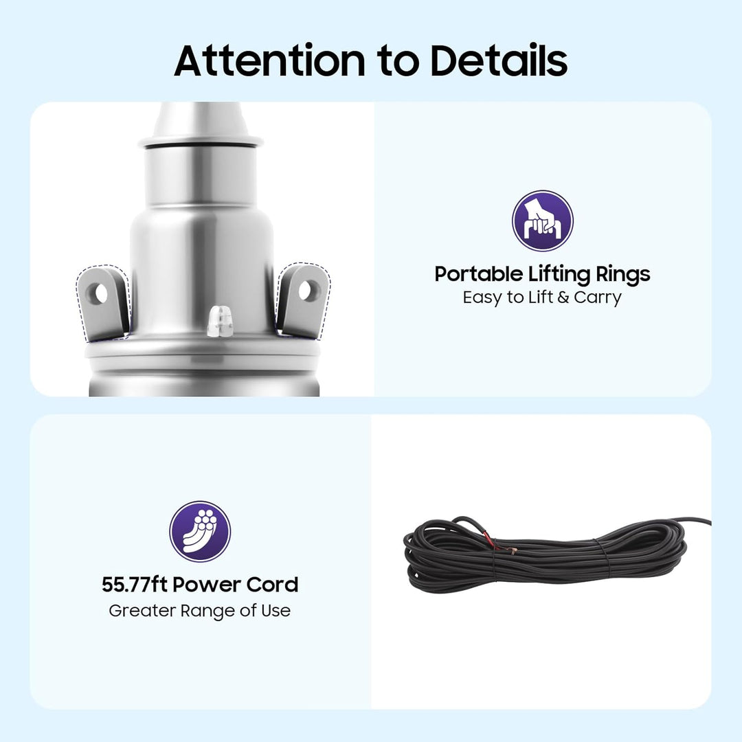 Tiefbrunnenpump 180W 12V 1200 L/h, Förderhöhe max. 34 m, Brunnenpumpe Tauchpumpe Pumpe Zisterne mit