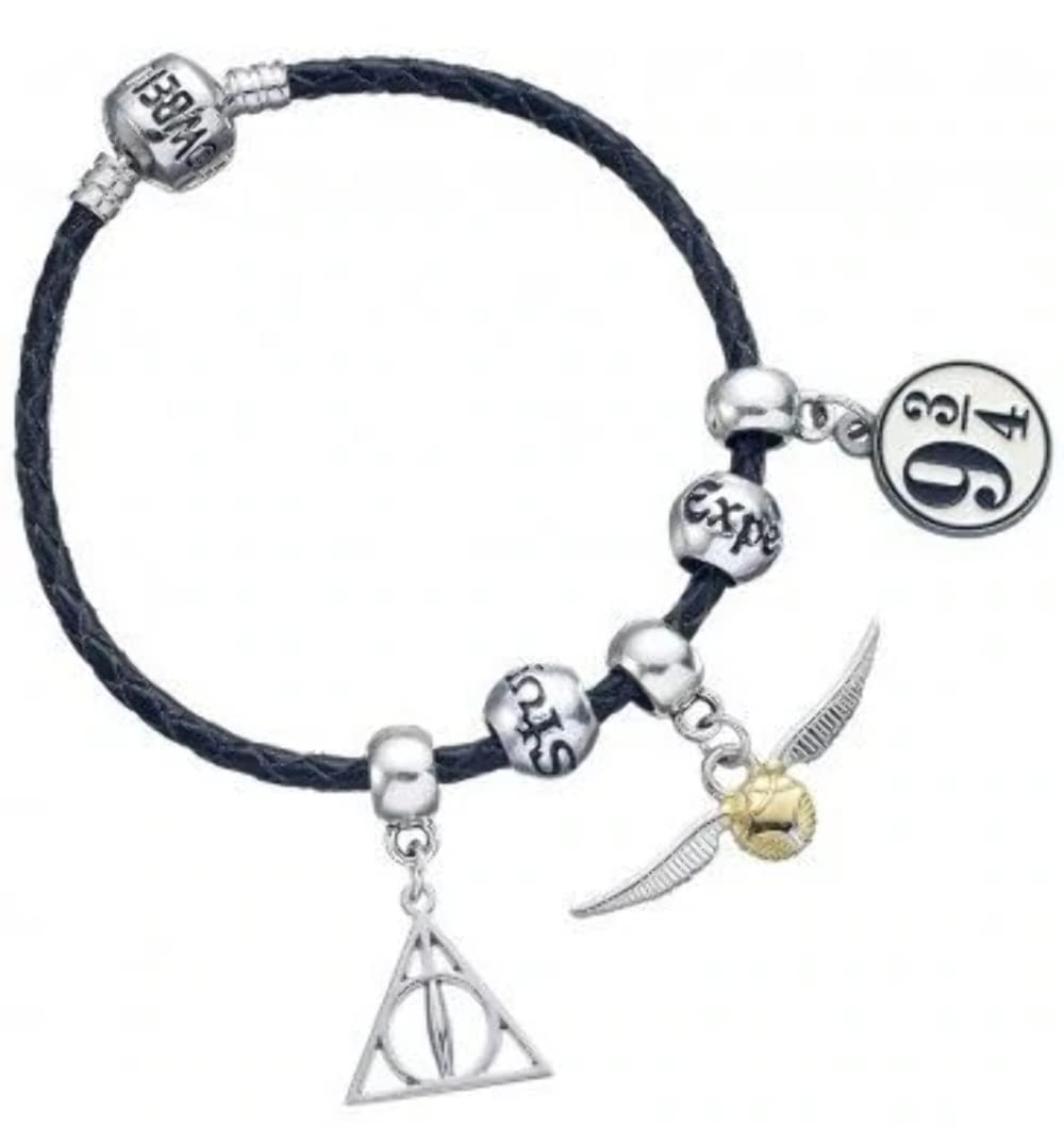 Harry Potter - Armband en Cuir + 3 Charms + 2 Perlen - Plaqué Argent