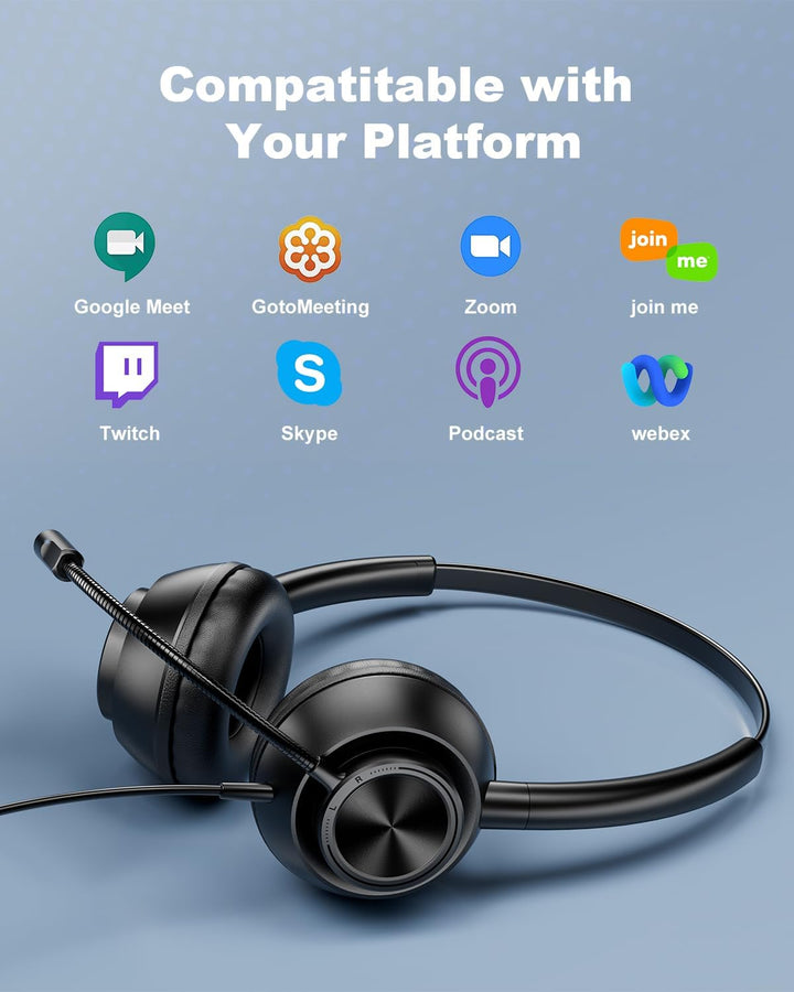 New Bee USB Headset mit Mikrofon, PC Headset mit USB-A & USB-C, Verstellbares Mikrofon für Call Cent