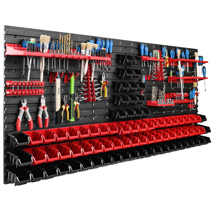 Lagersystem Werkstattregal | 172 x 78 cm | 80 stck. Box | Wandregal mit Werkzeughalterungen und Stap