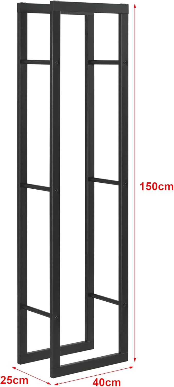 [en.casa] Kaminholzregal Täby Brennholzregal innen aussen Metall 40 x 25 x 150 cm Holzunterstand Sta