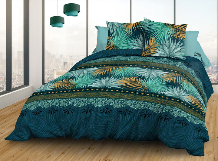 Le linge de Jules Bettwäsche-Set, Baumwolle, Blau, Grün, Safran, Parasio, 3-teilig, 220 x 240 cm 220