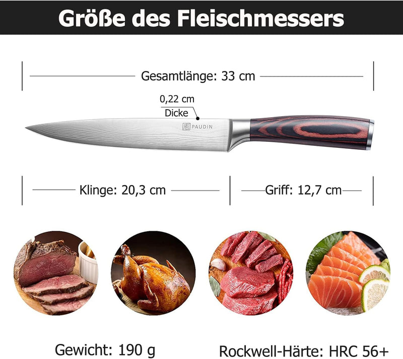 PAUDIN Fleischmesser Kochmesser, Klingenlänge 20 cm Küchenmesser Messer Chefmesser Allzweckmesser, U