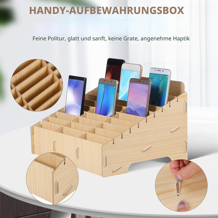 Operitacx Handy-Aufbewahrung für Schule, Handy, Gitter, Organizer, Holz, 30 Steckplätze, Handybox, K