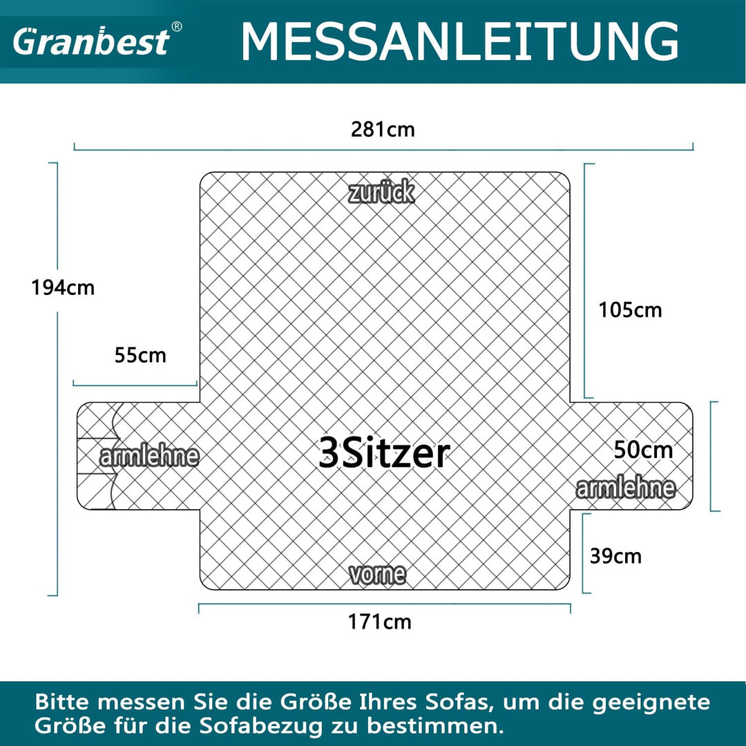 Granbest wasserdichte Sofabezug 3 Sitzer rutschfeste Couchbezug mit Elastischen Riemen, Waschbare So