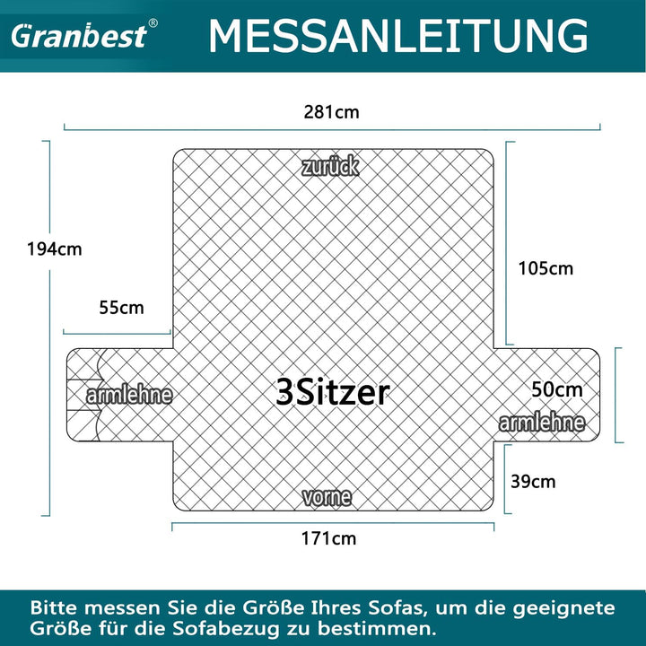 Granbest wasserdichte Sofabezug 3 Sitzer rutschfeste Couchbezug mit Elastischen Riemen, Waschbare So
