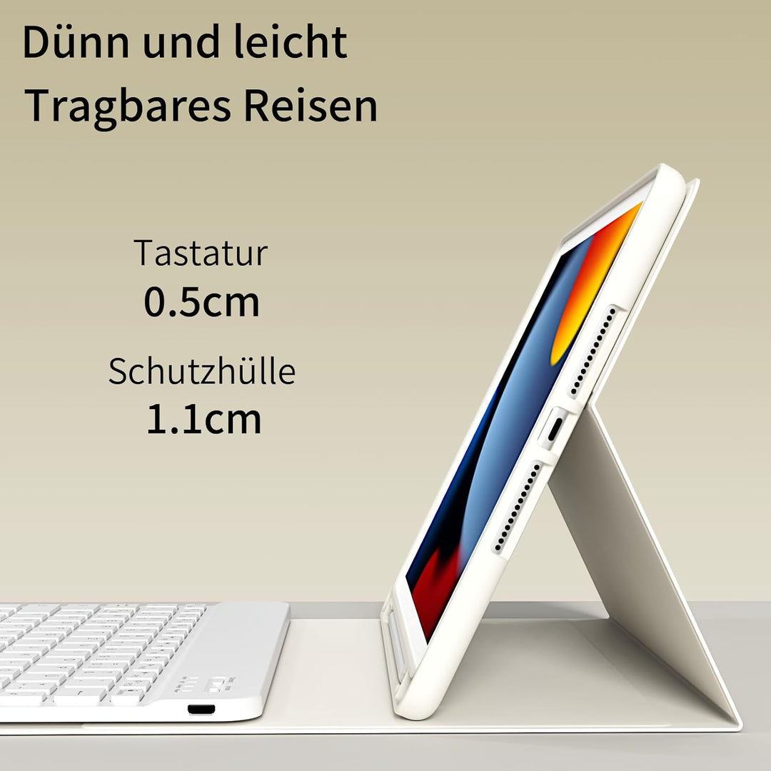Tastatur Hülle für iPad 10,2 Zoll 9. 8. 7. Generation 2021 2020 2019, Abnehmbarer Bluetooth QWERTZ K