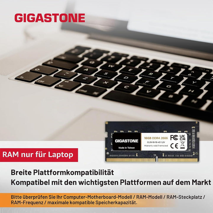 [DDR4 RAM] Gigastone Laptop RAM 16GB DDR4 Ram 16GB DDR4-2666MHz PC4-21300 CL19 1.2V SODIMM 260 Pin/P