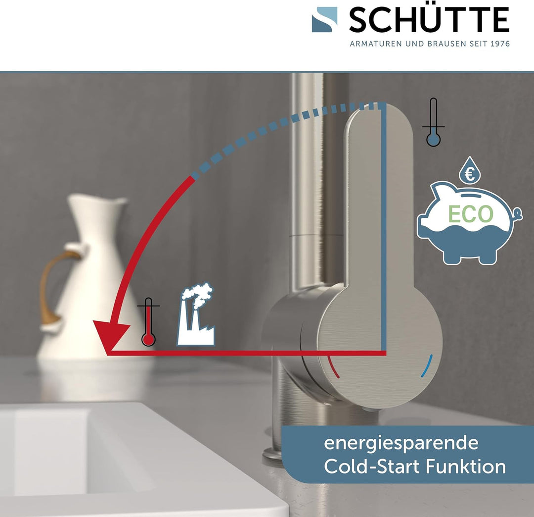 SCHÜTTE 79729 LONDON Niederdruck-Küchenarmatur in Edelstahl mit ausziehbarer Geschirrbrause, 360 Gra