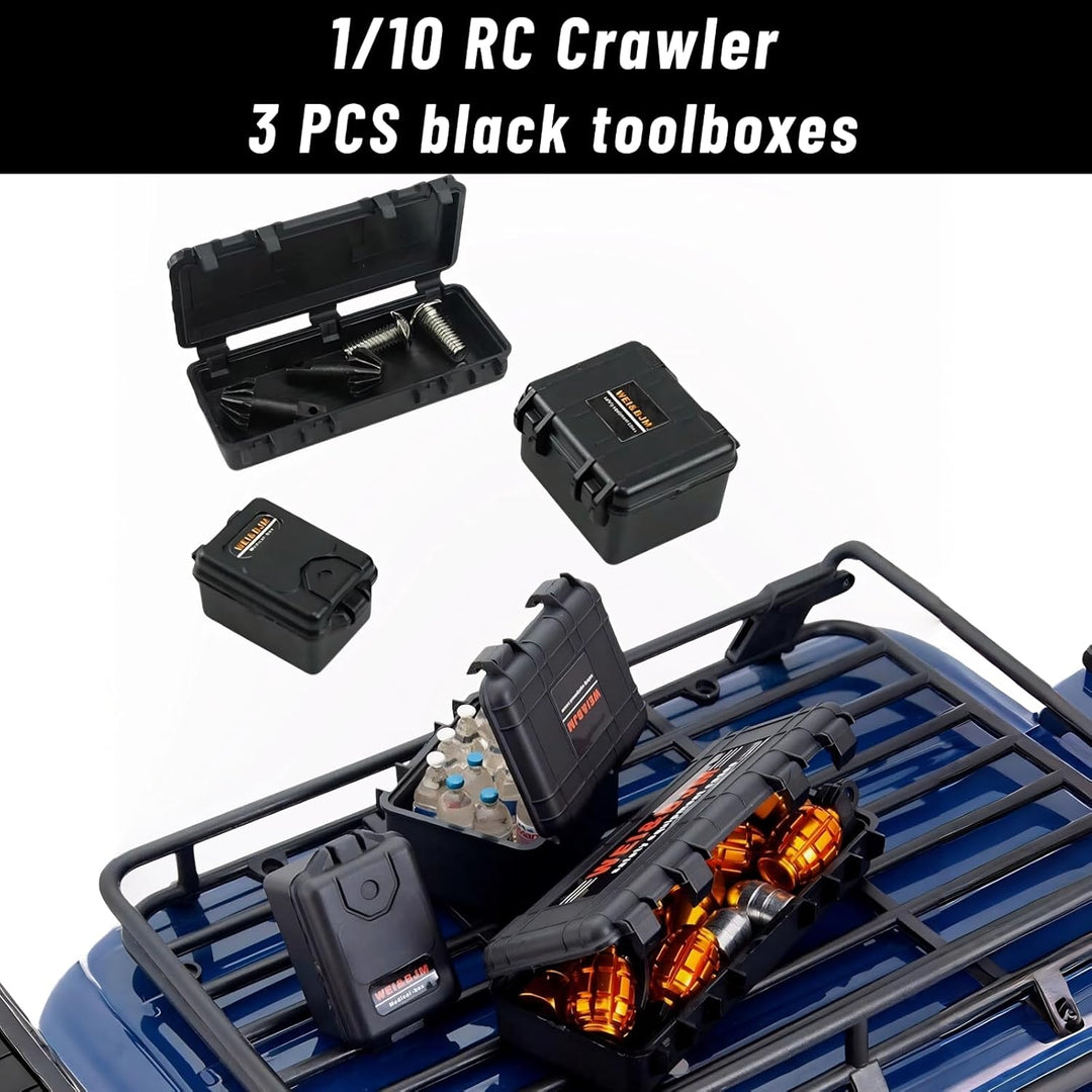 RC Crawler Zubehör, 1/10 Truck Dachträger Rc Zubehör Set 8 in 1 Tankaufbewahrungsbox, Gepäcknetz, Sc