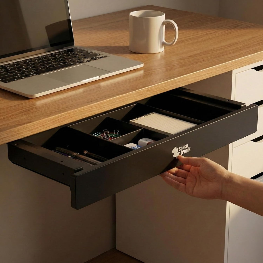 Spacetronik Schublade Unter Schreibtisch Schwarz, Unterbauschublade mit 5 Fächern, stabile Untertisc