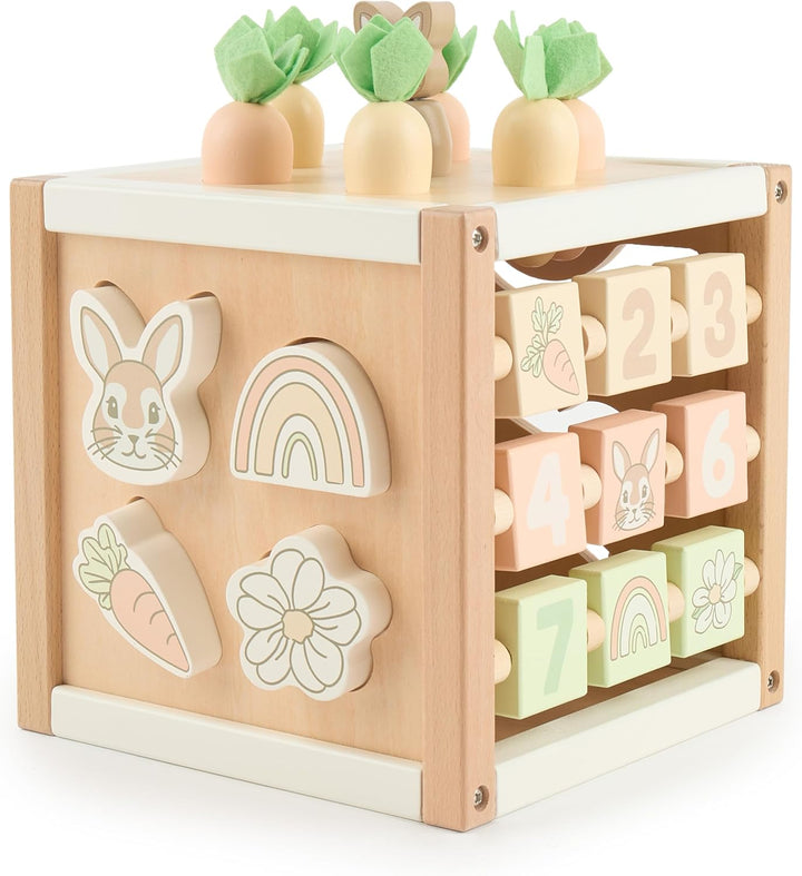 Bieco Motorikwürfel Hase Fine nachhaltiges Holz FSC® | Spielwürfel Baby | Motorikwürfel ab 1 Jahr Ac
