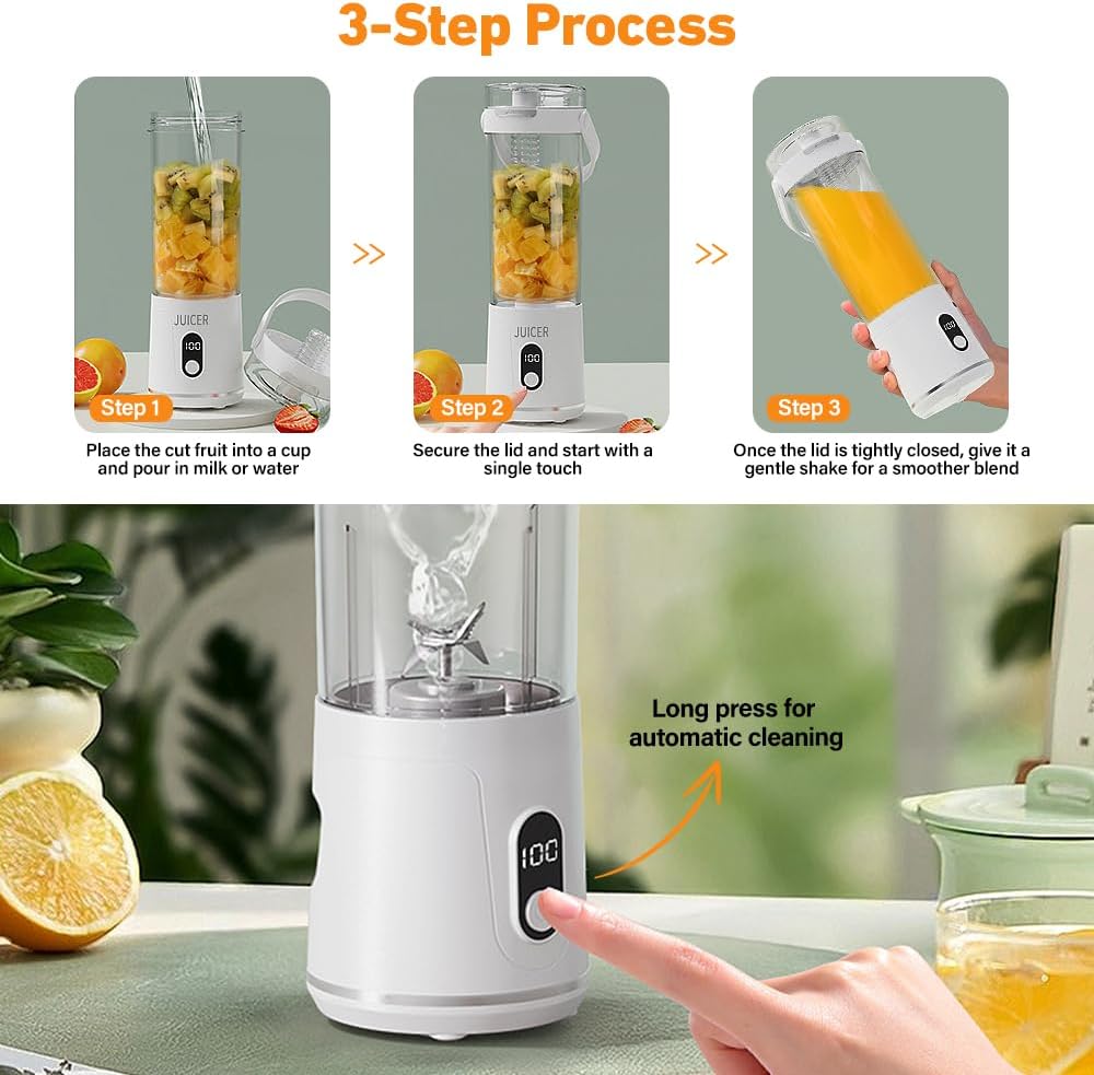 Tragbarer Mixer Smoothie Maker To Go, 600ML, LED Display | Portable Blender mit 6 Klingen für Shakes