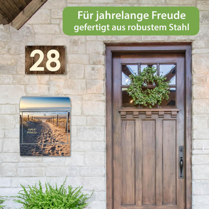 banjado Design Briefkasten personalisiert 38,5x46,5x13cm & 2 Schlüssel - Briefkasten Stahl Silber Ze