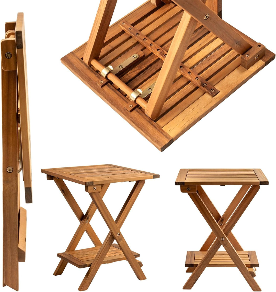 Spetebo Akazienholz Garten Beistelltisch klein geölt für Aussen 35 x 35 cm | Beistelltisch aus 100%