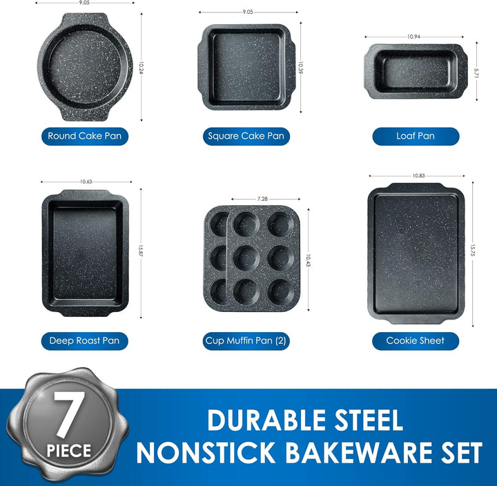 RIOVARM Granit Antihaft Backformen Set 7 PCS-Backformen-Sets Backbleche für Backofen Backen Set Back