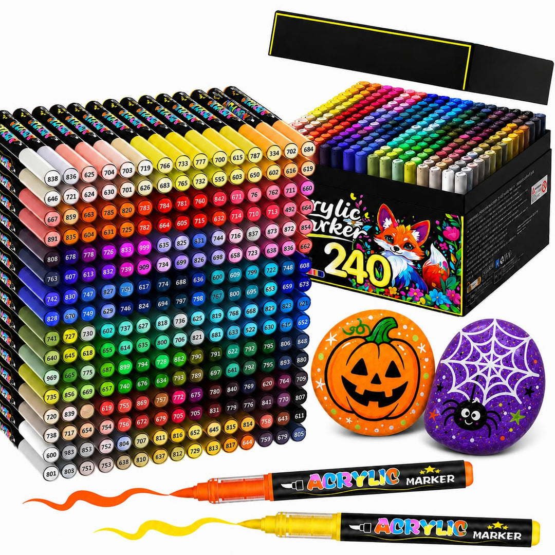 Lyuvie 240 Farben Acrylstifte für Steine WasserfestSet, Permanente Acrylic Paint Brush Marker Acryls