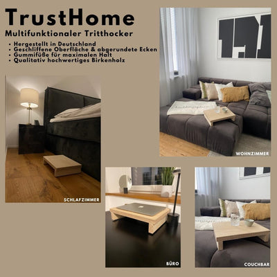 TrustHome Tritthocker Holz, Schemel, Fussbank, Fussstütze, Einstiegshilfe Badewanne/Dusche/Bett/Wohn