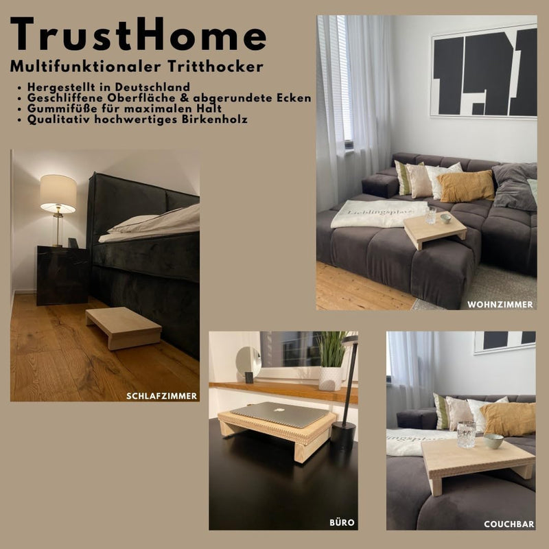 TrustHome Tritthocker Holz, Schemel, Fussbank, Fussstütze, Einstiegshilfe Badewanne/Dusche/Bett/Wohn