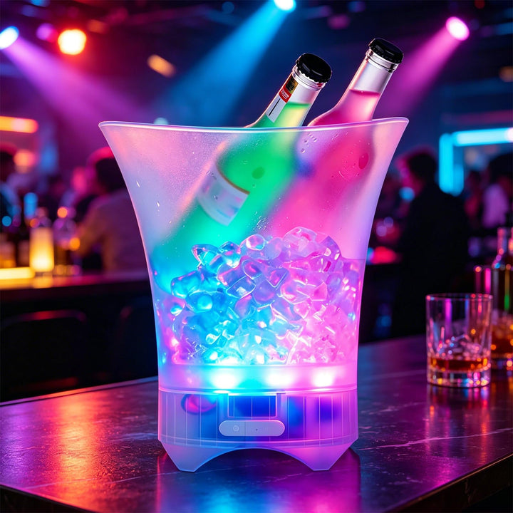 Neu Led Eiskübel mit Musik, 5L Multicolor LED Sektkübel, Sektkühler, Eiskübel mit Mehreren Farbverla