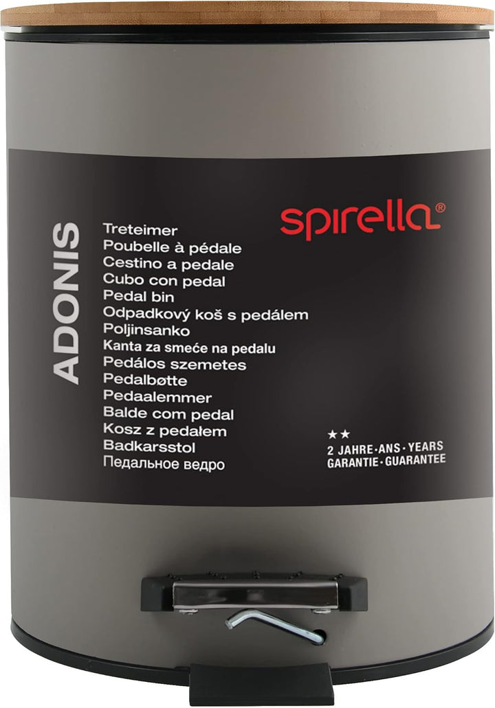 Spirella - Treteimer Adonis - Edelstahl und Bambus - Geräuschloser Deckel mit Soft-Close-Funktion -