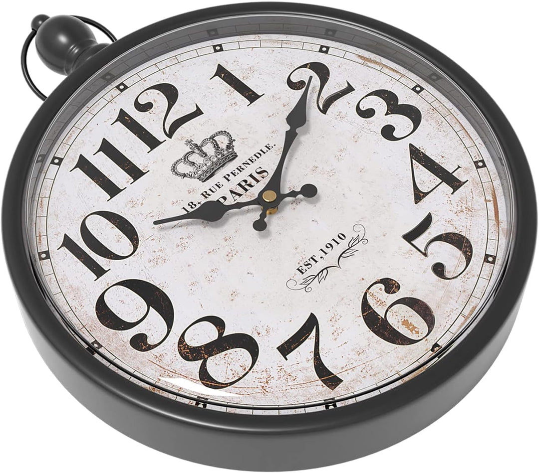 Menterry Small Retro Round Wall Clock. Black Vintage Antique Style Wall Clocks. Battery Operated Sil
