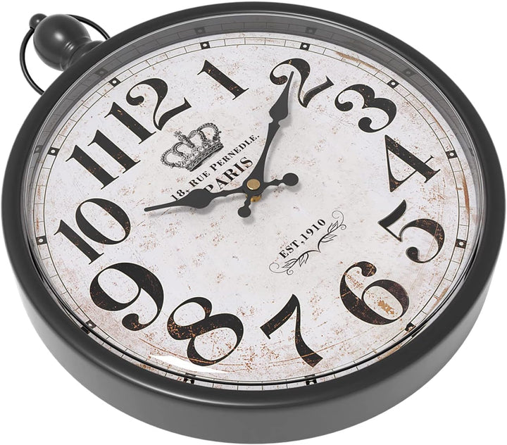 Menterry Small Retro Round Wall Clock. Black Vintage Antique Style Wall Clocks. Battery Operated Sil