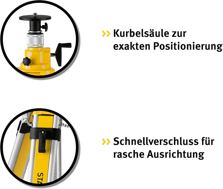 STABILA Kurbelsäulen-Baustativ BST-K-L, für Laser und Nivelliergeräte, Höhe: 98–220 cm, 5/8"-Gewinde