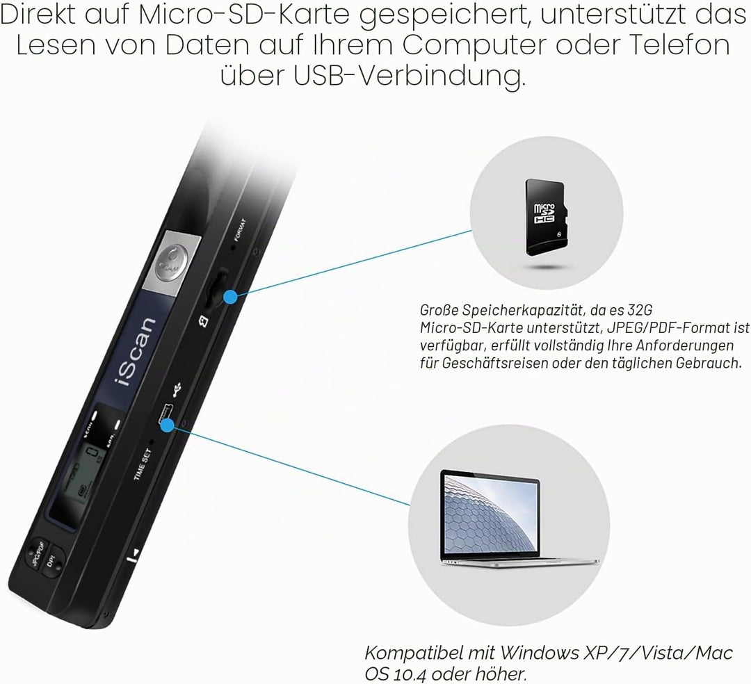 AOZBZ Tragbarer Dokumentenscanner, 900 DPI, Handgerät, USB-Bildscanner, A4, Farbfoto, mobiler Scanne