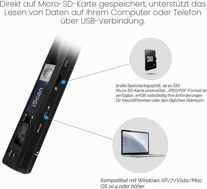 AOZBZ Tragbarer Dokumentenscanner, 900 DPI, Handgerät, USB-Bildscanner, A4, Farbfoto, mobiler Scanne