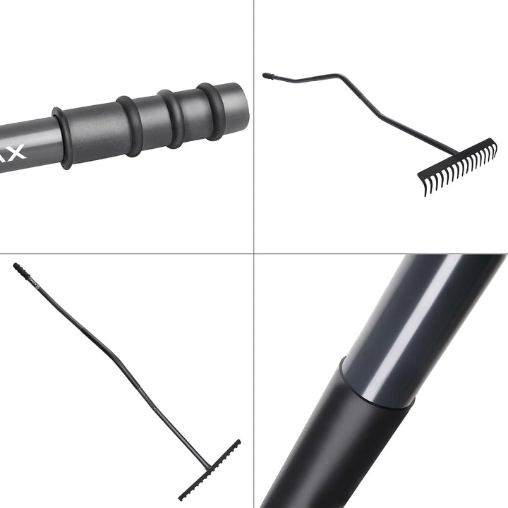 KADAX Gartenharke aus Metall, Gartenwerkzeug mit Metallkopf, Rasenrechen für Garten, Flache Harke fü