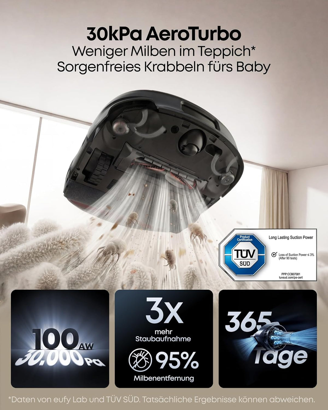 eufy Saug‑ & Wischroboter HydroJet S2, 30.000Pa AeroTurbo™ 2.0 stabile Saugkraft, HydroJet™ selbstre
