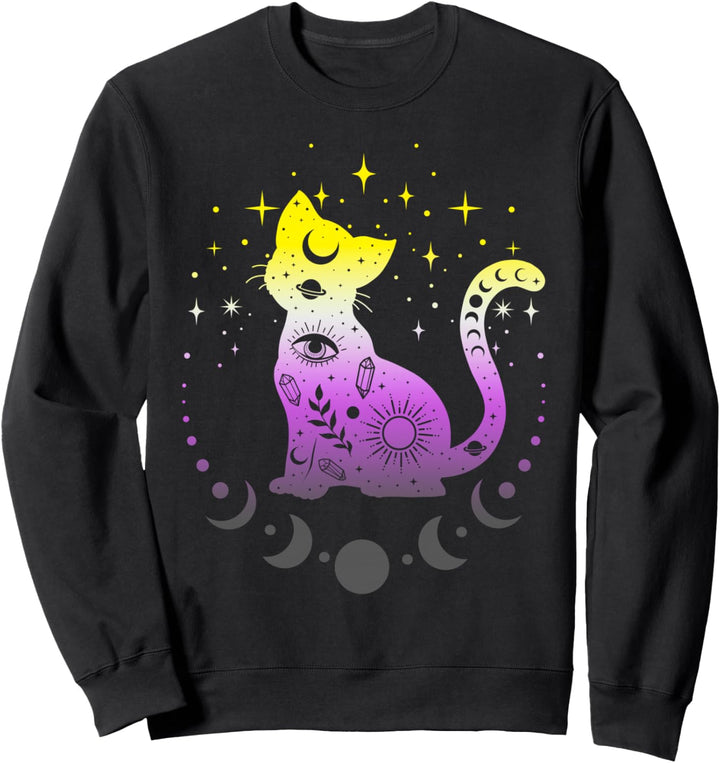 Non-Binary Nicht-binäre Pride-Flaggenfarben Astronomie-Katze Sweatshirt