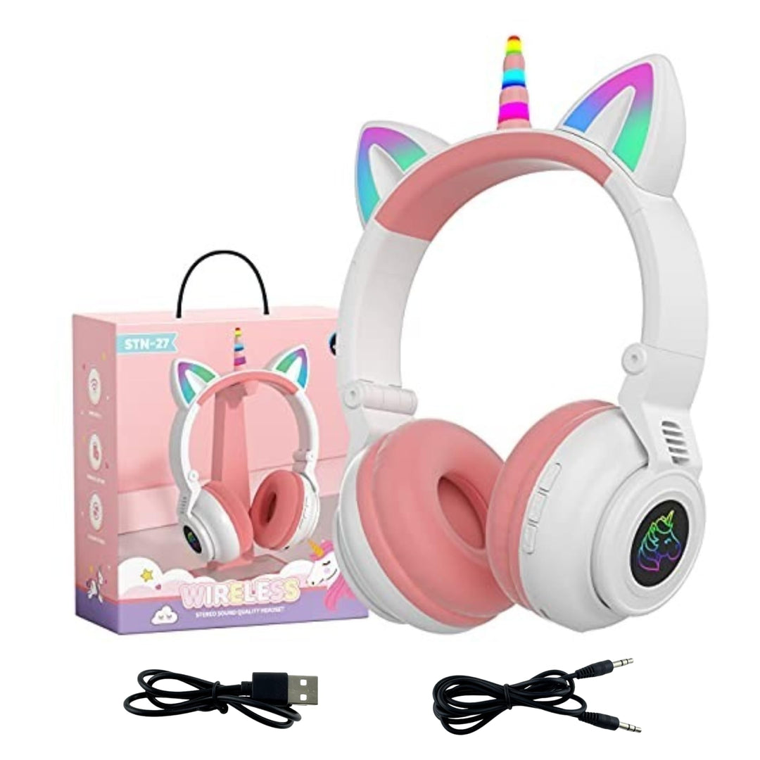 Einhorn Kopfhörer Bluetooth, Kabellos Over-Ear Mädchen Headset mit LED-Beleuchtung, Stereo Sound, Mi