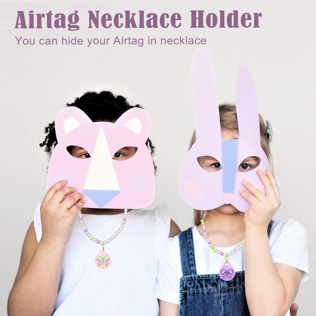 2 Stück Kinder-Halskettenhalter für Airtag, niedliche Mädchen, rosa und violett, Schmetterlings-Perl