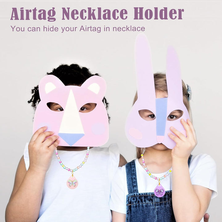 2 Stück Kinder-Halskettenhalter für Airtag, niedliche Mädchen, rosa und violett, Schmetterlings-Perl