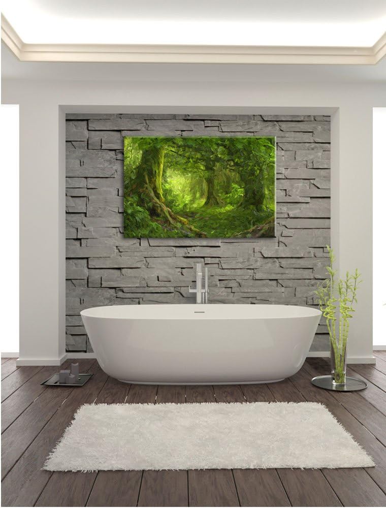 Pixxprint Dschungel im tropischen Regenwald Kunst Pinsel Effekt, Grösse: 60x40cm, Leinwandbild, fert