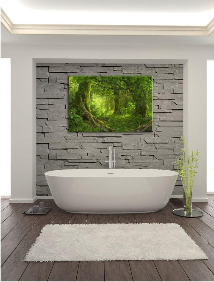 Pixxprint Dschungel im tropischen Regenwald Kunst Pinsel Effekt, Grösse: 60x40cm, Leinwandbild, fert