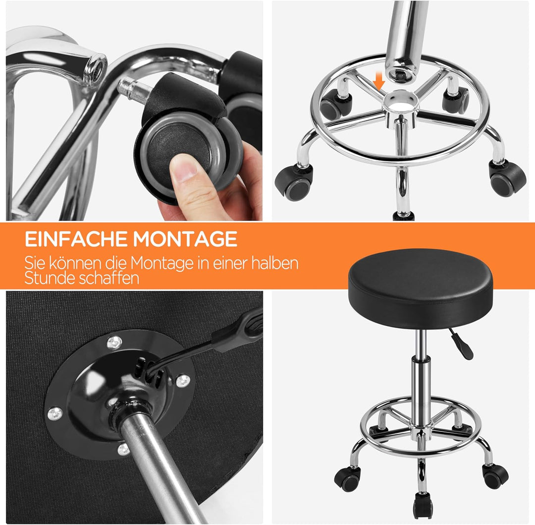 Yaheetech Rollhocker Höhenverstellbar 50,5–65 cm Sitzhöhe Drehhocker 360° Drehbar Bürohocker bis 120