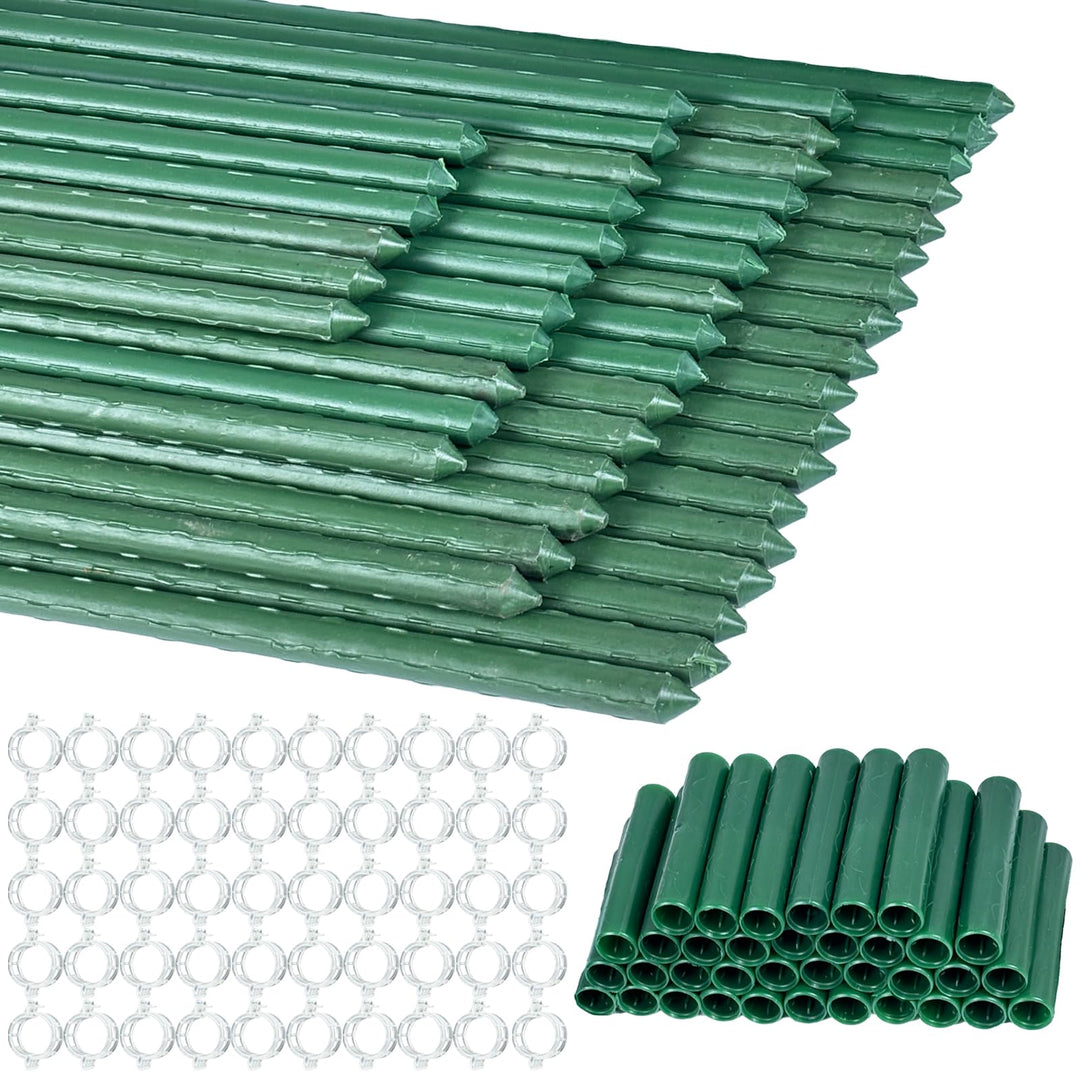 50 Pflanzstäbe Rankhilfe,11 mm x 40 cm Kunststoffbeschichtete Stahlrohre, Robust und Langlebig mit 3