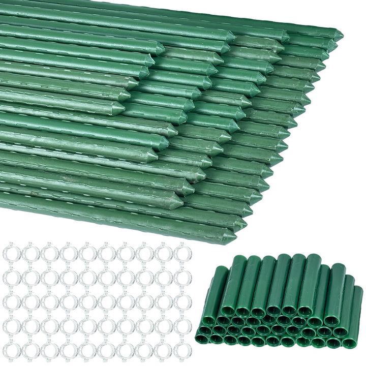 50 Pflanzstäbe Rankhilfe,11 mm x 40 cm Kunststoffbeschichtete Stahlrohre, Robust und Langlebig mit 3