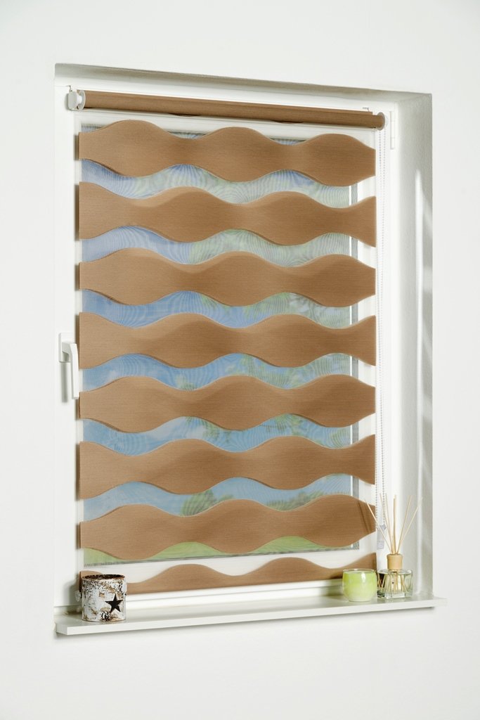 K-home Klemmfix Doppelrollo "Welle" ohne Bohren - Taupe 70 cm x 150 cm (B x L) 70 x 150 cm Taupe, 70