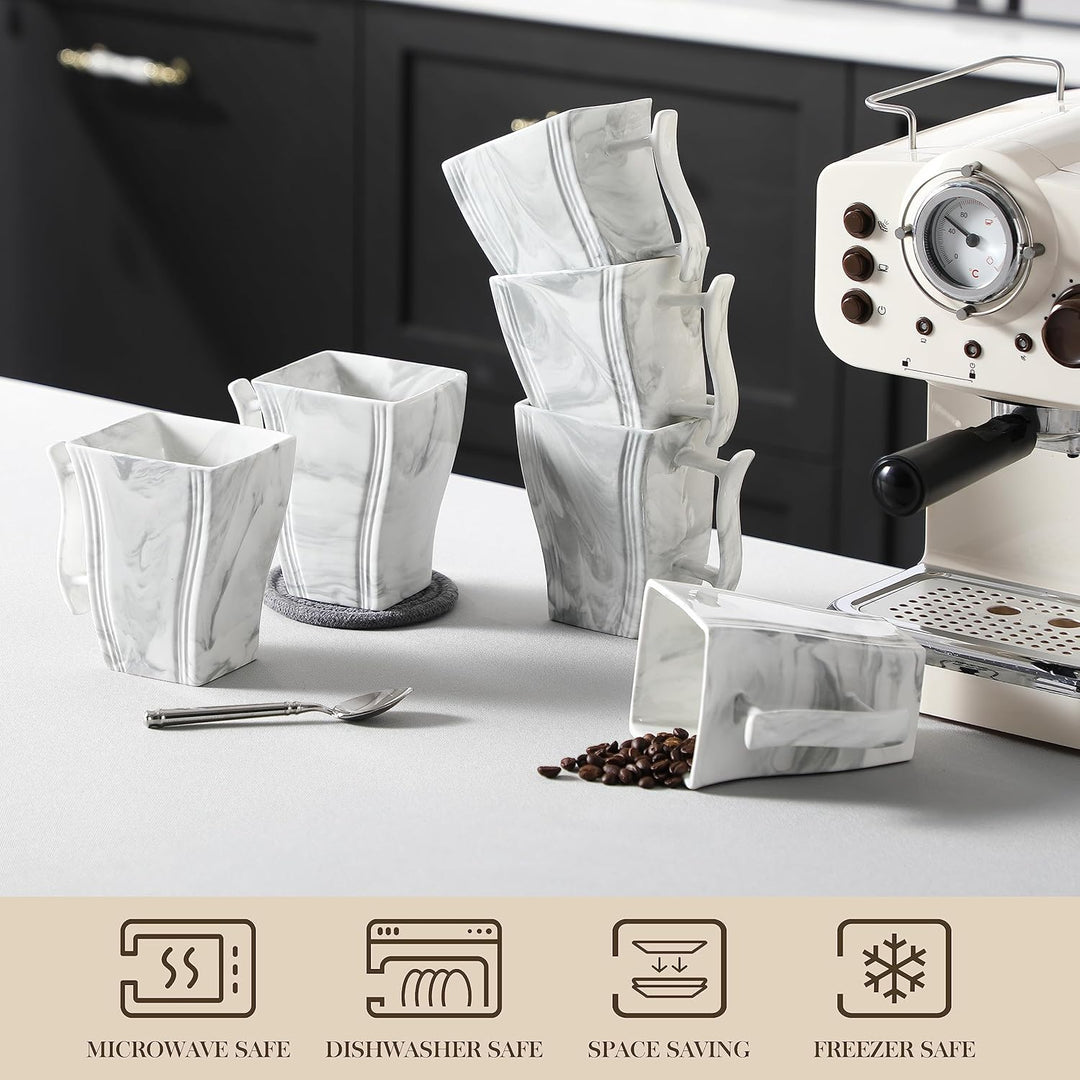 MALACASA Porzellan Kaffeetassen 6er Set, 470 ml Kaffeetassen mit Henkel, Grosse Keramik Kaffeetasse,