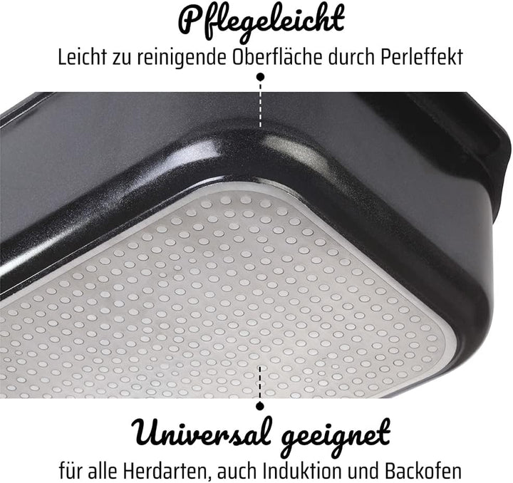 GSW 800419 Ceramica Kobaltblau Induktion Rechteckbräter mit Aroma-Glasdeckel 40x26x11cm / ca. 8,0 Li